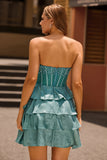 Robe de bal sans bretelles A-Line Corset vert paon