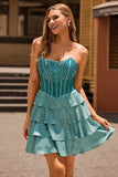 Robe de bal sans bretelles A-Line Corset vert paon