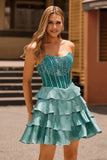 Robe de bal sans bretelles A-Line Corset vert paon