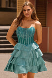 Robe de bal sans bretelles A-Line Corset vert paon