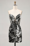 Robe courte moulante moulante noire scintillante avec paillettes