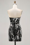 Robe courte moulante moulante noire scintillante avec paillettes