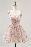 Robe courte trapèze scintillante à paillettes à fleurs à paillettes