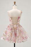 Robe courte trapèze scintillante à paillettes à fleurs à paillettes