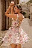 Robe courte trapèze scintillante à paillettes à fleurs à paillettes