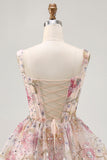 Robe de soirée courte à paillettes à col carré A-line scintillante avec lacets dans le dos