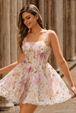 Robe courte trapèze scintillante à paillettes à fleurs à paillettes