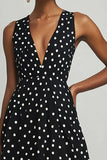 Robe en mousseline de soie à pois noirs et blancs