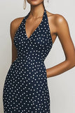 Robe longue à pois blancs gris marine
