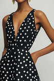 Noir Blanc Col V A Ligne À Pois Robe