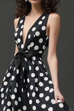 Noir Blanc Robe trapèze à pois col en V