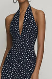 Robe en mousseline de soie trapèze noir blanc à pois