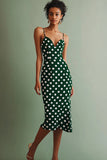 Robe Midi à pois à bretelles spaghetti vertes et blanches