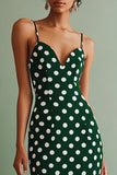 Robe Midi à pois à bretelles spaghetti vertes et blanches