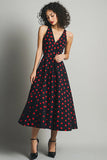 Noir Rouge Robe A Ligne Col V À Pois
