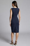 Robe de travail midi froncée fourreau bleu marine