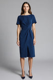 Robe de travail midi froncée fourreau bleu marine