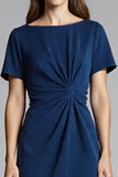 Robe de travail midi froncée fourreau bleu marine