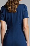 Robe de travail midi froncée fourreau bleu marine