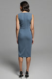 Robe de travail midi fourreau froncé gris avec fente