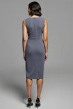 Robe de travail midi fourreau froncé gris avec fente