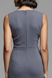 Robe de travail midi fourreau froncé gris avec fente