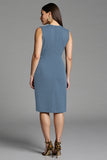 Fourreau bleu marine col V Robe de travail midi avec ceinture
