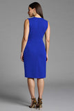 Fourreau bleu marine col V Robe de travail midi avec ceinture