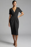 Robe de travail midi fourreau froncé champagne simple