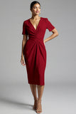Robe de travail midi fourreau froncé champagne simple