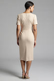 Robe de travail midi fourreau froncé champagne simple
