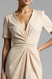 Robe de travail midi fourreau froncé champagne simple