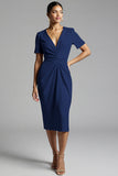 Robe de travail midi fourreau froncé champagne simple