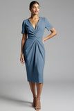 Robe de travail midi fourreau froncé champagne simple