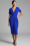 Robe de travail midi fourreau froncé champagne simple