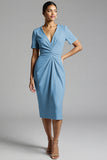 Robe de travail midi fourreau froncé champagne simple