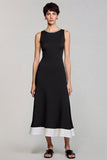 Robe longue de travail noire perlée A Line