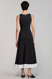 Robe longue de travail noire perlée A Line