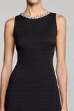 Robe longue de travail noire perlée A Line