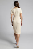 Robe de travail midi froncée champagne perlée
