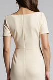Robe de travail midi froncée champagne perlée