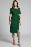 Robe de travail midi froncée champagne perlée