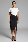 Robe de travail asymétrique noire froncée avec fente