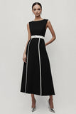 Noir et blanc Robe longue de travail en satin