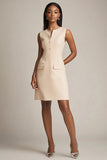 Robe blazer courte moulante de travail en satin champagne avec poches
