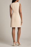Robe blazer courte moulante de travail en satin champagne avec poches