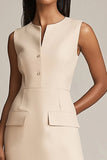 Robe blazer courte moulante de travail en satin champagne avec poches