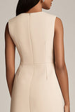 Robe blazer courte moulante de travail en satin champagne avec poches