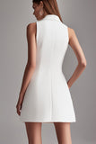 Ivoire Satin A Line Peak Revers Short Work Blazer Dress