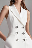 Ivoire Satin A Line Peak Revers Short Work Blazer Dress